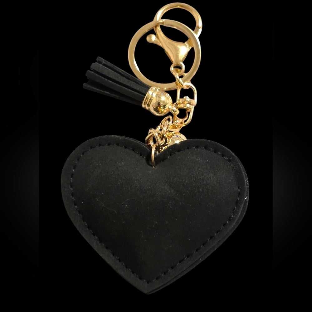Black and Silver Heart Bag Charm Keychain - Picture 2 of 2
